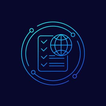 Lista de Verificación con globo icono, lineal diseño vector