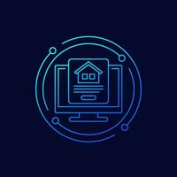 house, apartment search icon, linear design vector