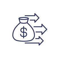 Lump sum payment line icon with money bag vector