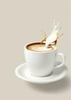 AI generated A Cup Of Coffee With Milk Splashing Out Isolated On A White Background. AI Generated photo