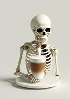 AI generated A Human Skeleton Drinking Coffee Isolated On A White Background. AI Generated photo