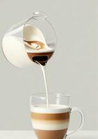AI generated A Cup Of Coffee With Milk Being Poured On It Isolated On A White Background. AI Generated photo