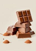AI generated Chocolate Pieces Isolated On A White Background. AI Generated photo