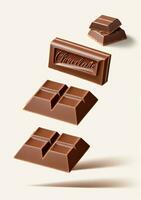 AI generated Chocolate Pieces Isolated On A White Background. AI Generated photo