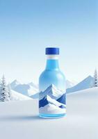 AI generated A Bottle With A Winter Mountain Backdrop Isolated On A White Background. AI Generated photo