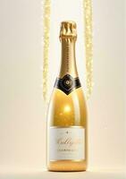 AI generated A Champagne Bottle With Sparkling Lights Isolated On A White Background. AI Generated photo