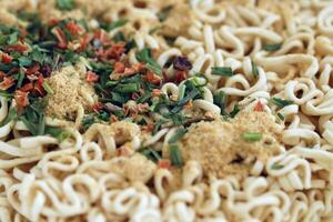 Traditional asian instant noodles texture for background close up photo