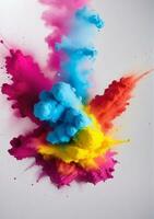 Holi Paint Color Powder Explosion Isolated On A White Background. AI Generated photo