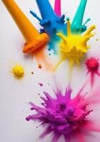 Holi Paint Color Powder Explosion Isolated On A White Background. AI Generated photo