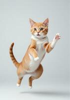 Jumping Cat Isolated On A White Background. AI Generated photo