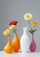 Group Of Vases With Flowers Isolated On A White Background. AI Generated photo