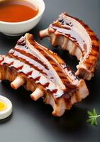Grilled Pork Ribs Isolated On A White Background. AI Generated photo