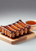 Grilled Pork Ribs Isolated On A White Background. AI Generated photo