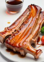 Grilled Pork Ribs Isolated On A White Background. AI Generated photo