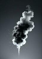 Black Smoke Explosion Isolated On A White Background. AI Generated photo