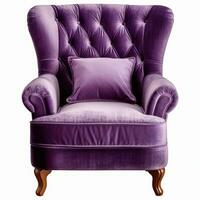 Isolated rufous velvet armchair. Vintage violet chair. Insulated furniture. Generative ai photo