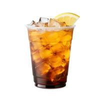 Iced Lemon Tea with lemon slice in glass. White Background isolated. Generative ai photo