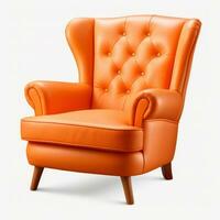 Isolated rufous velvet armchair. Vintage soft orange chair. Insulated furniture. Generative ai photo