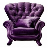 Isolated rufous velvet armchair. Vintage violet chair. Insulated furniture. Generative ai photo