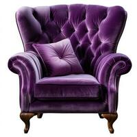 Isolated rufous velvet armchair. Vintage violet chair. Insulated furniture. Generative ai photo