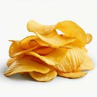 Stack of delicious potato chips, isolated on white background. Generative ai photo