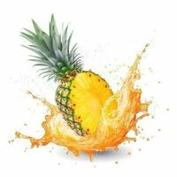 Water Splashing on Split Pineapple Fruit isolated on a yellow background. Generative ai photo