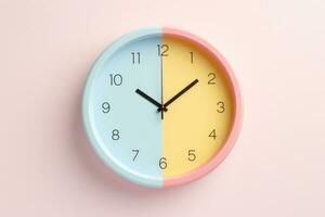 concepto de hora término análogo reloj en pastel sencillo moderno estilo antecedentes para pancartas, volantes, carteles o sitios web generativo ai foto