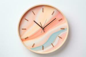 Concept of time Analog clock on pastel simple modern style background for banners, flyers, posters or websites. Generative Ai photo
