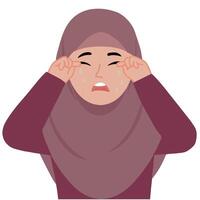 Portrait cute hijab girl moslem crying illustration vector