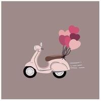 Portrait pink pastel vespa scooter and lots of love balloons illustration vector