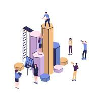 virtual business assistant. teamwork on performance, investing money in a project flat isometric vector
