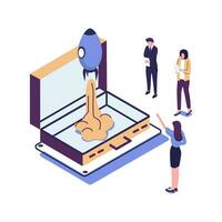 launch of a new business in a young emerging company flat style isometric illustration vector design