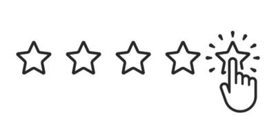 Hand five stars rating line symbol. Feedback five stars. Human hands put rating 5 star. Classification and user feedback concept. Five stars quality rating icon vector