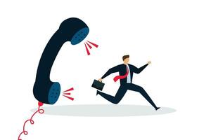Customer complaint, Businessman or product owner running from an irate consumer or client on the phone. vector