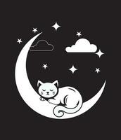 cat sleeping in the moon light cartoon illustration vector