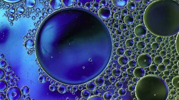 abstract kleurrijk voedsel olie druppels bubbels en bollen vloeiende Aan water oppervlakte video