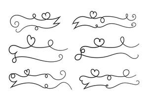 valentines day curly hearts style calligraphy outline ribbon, Hand drawing Calligraphic heart ribbon vector banner, Decorative hearts romantic love text banner, heart scroll Line outline ribbon