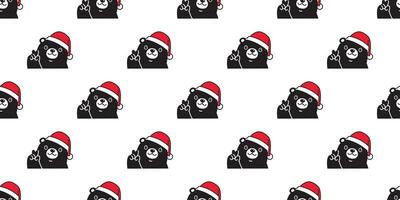 bear seamless pattern Christmas vector Santa Claus hat scarf isolated repeat wallpaper teddy cartoon tile background illustration doodle black design