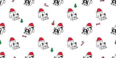 dog seamless pattern Christmas french bulldog vector Santa Claus hat bone candy cane scarf isolated cartoon repeat background tile wallpaper illustration design