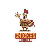 Mascot vector Rooster combined with berger. Flat Cartoon Style Suitable for your Web Page and restaurant logo