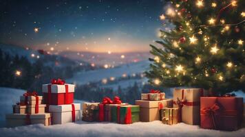 AI generated Christmas Gifts and box photo