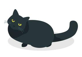 cute black cat looking up. isolated on white background. flat vector illustration.