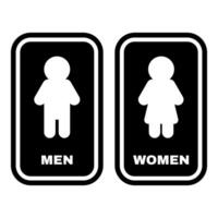 men and women toilet sign logo icon with text. black and white. isolated on white background. flat vector icon.