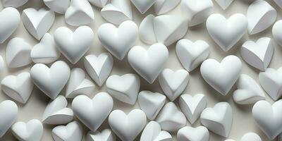 AI generated White Geometric Hearts 3D Tile Texture Wall Background Illustration Banner Panorama. Created with the help of artificial intilect photo