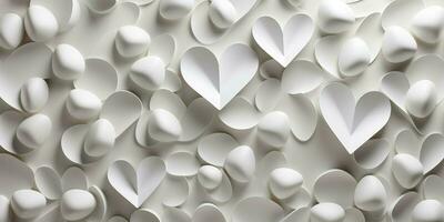 AI generated White Geometric Hearts 3D Tile Texture Wall Background Illustration Banner Panorama. Created with the help of artificial intilect photo