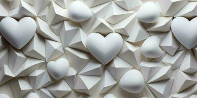 AI generated White Geometric Hearts 3D Tile Texture Wall Background Illustration Banner Panorama. Created with the help of artificial intilect photo