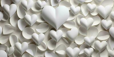 AI generated White Geometric Hearts 3D Tile Texture Wall Background Illustration Banner Panorama. Created with the help of artificial intilect photo