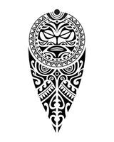 tattoo sketch maori style for leg or shoulder with sun symbols face. Black and white. vector