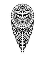 tattoo sketch maori style for leg or shoulder with sun symbols face. Black and white. vector