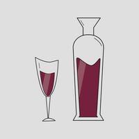 botella de vino y un vaso en un blanco antecedentes vector